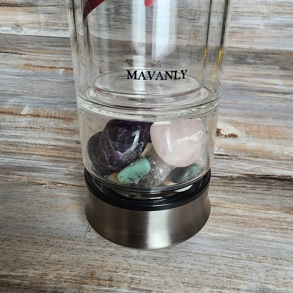 Mavanly Crystal Gem Infusion Bottle Double Glass Tea Tumbler Red Lily with Sleev